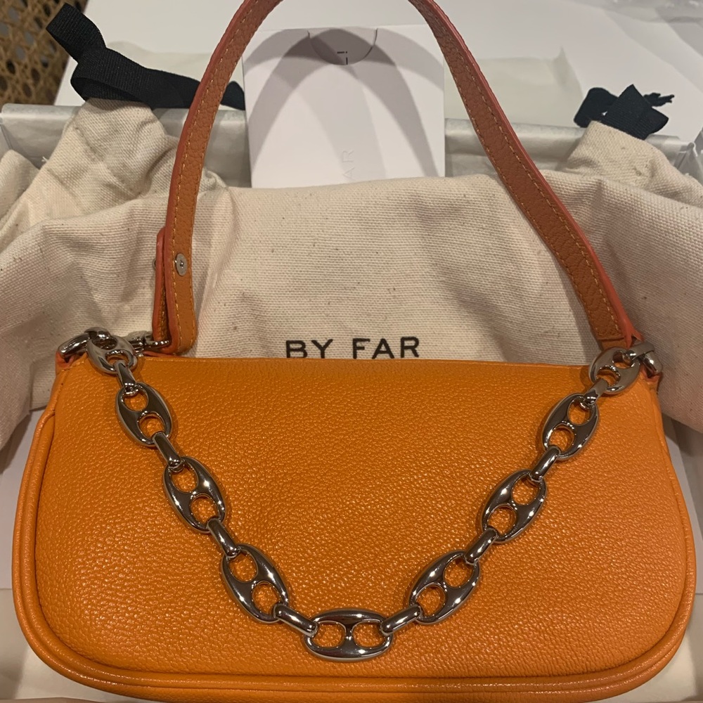 BY FAR Orange Mini Rachel Orange Grained Leather bag